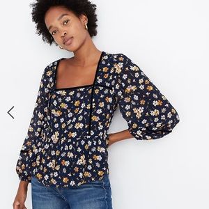 MADEWELL Velvet-Trimmed Square-Neck Top in Petal Party size medium